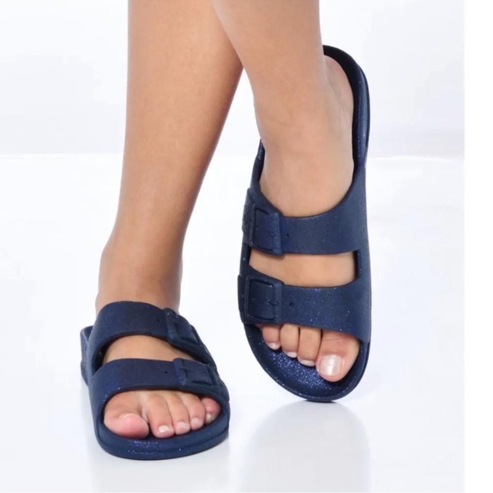 BUBBLEGUM💕 Cacatoes Brazilian Navy glitter Rubber slides s 4/5